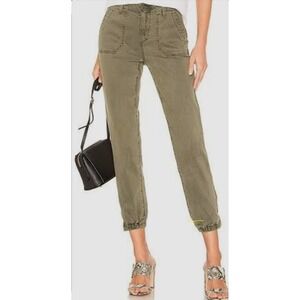 Paige Mayslie Cropped Joggers Vintage Ivy Green Mid Rise Ankle Zip MSRP $225